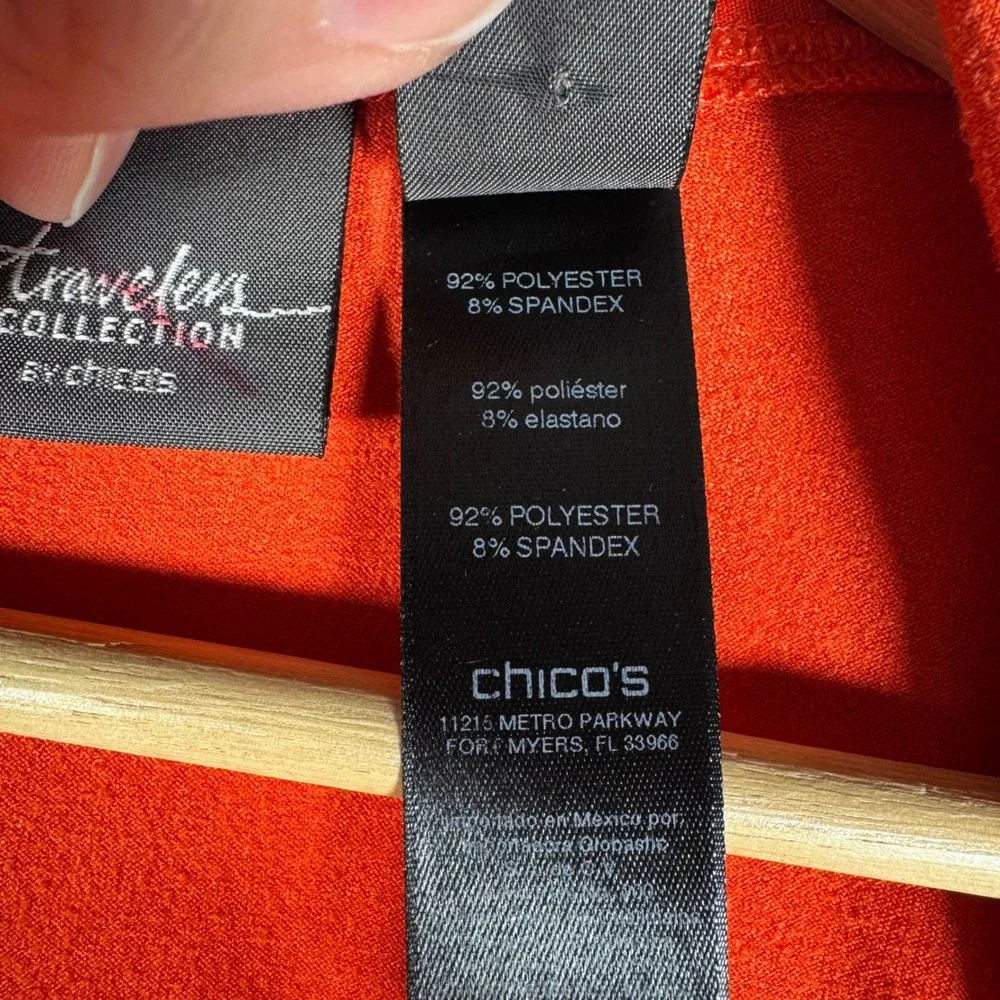 Chicos Travelers Collection Orange‎ Laser Cut Open Front Cardigan Slinky Size S